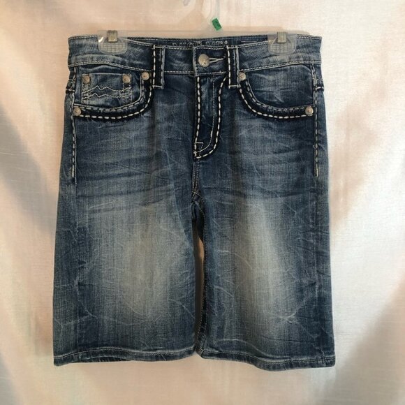 Miss Me Boyfriend Bermuda Denim  Med Wash Shorts Ladies 26 - Picture 14 of 14